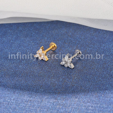 Piercing Labret Titânio Triângulo Zircônias Cravejada