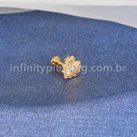 Piercing Labret Titânio Coração Detalhada Zircônia Cravejada