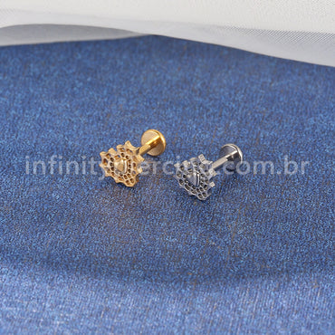 Piercing Labret Titânio Coração Detalhada