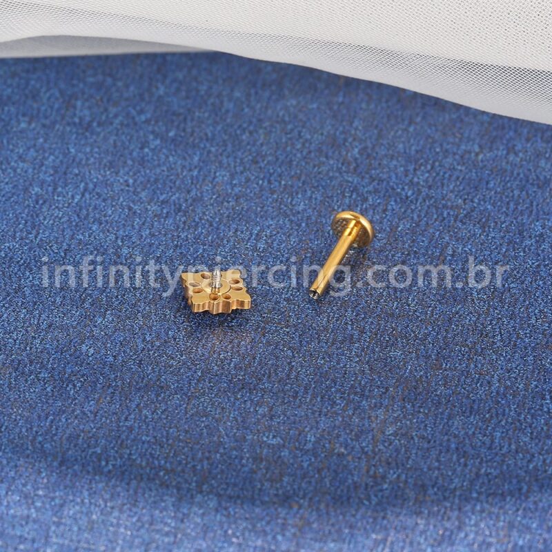 Piercing Labret Titânio Quadrada 5 Zircônias