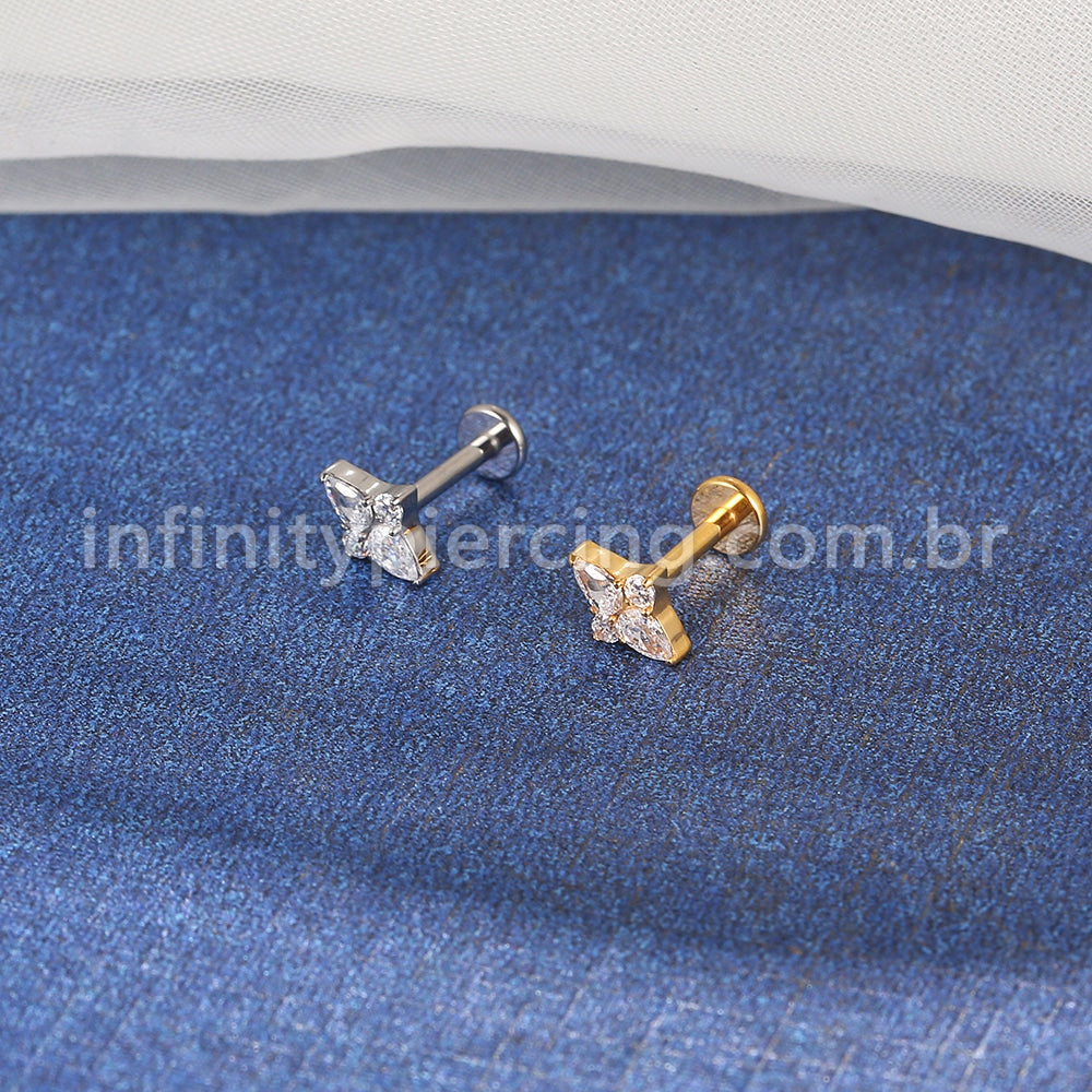 Piercing Labret Titânio 4 Zircônias