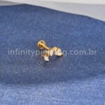 Piercing Labret Titânio Folhas 3 Zircônias Cravejada
