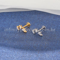 Piercing Labret Titânio Folhas 3 Zircônias Cravejada