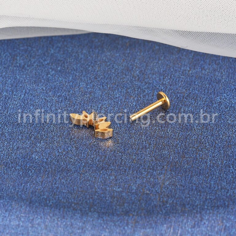 Piercing Labret Titânio Folhas 3 Zircônias Cravejada