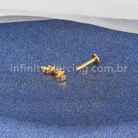 Piercing Labret Titânio Folhas 3 Zircônias Cravejada