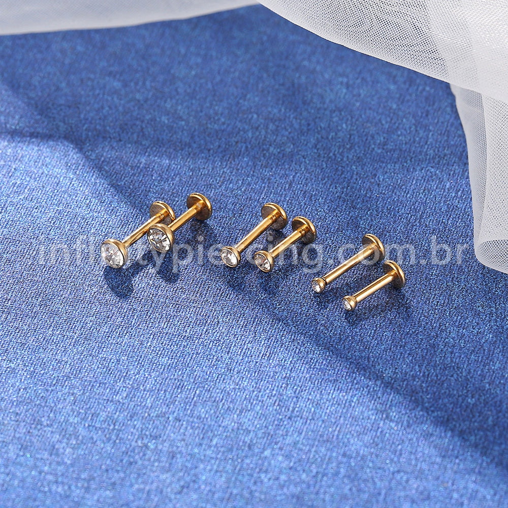Piercing Labret Aço Cirúrgico Zircônia Rosca Interna