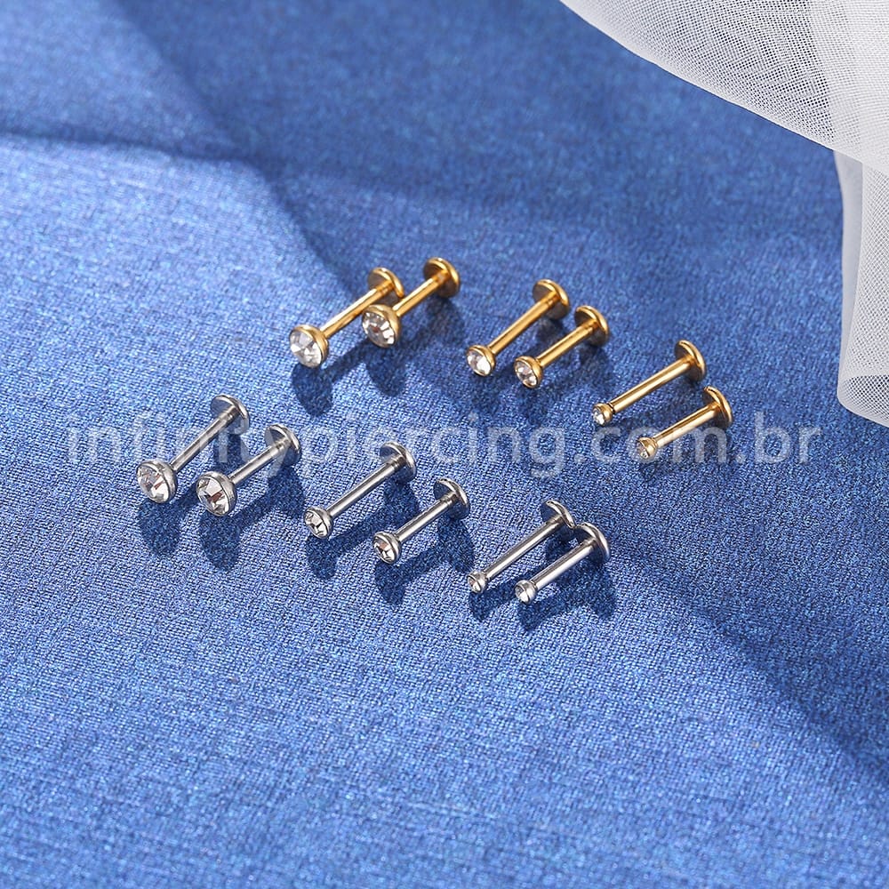 Piercing Labret Aço Cirúrgico Zircônia Rosca Interna