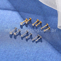 Piercing Labret Aço Cirúrgico Zircônia Rosca Interna
