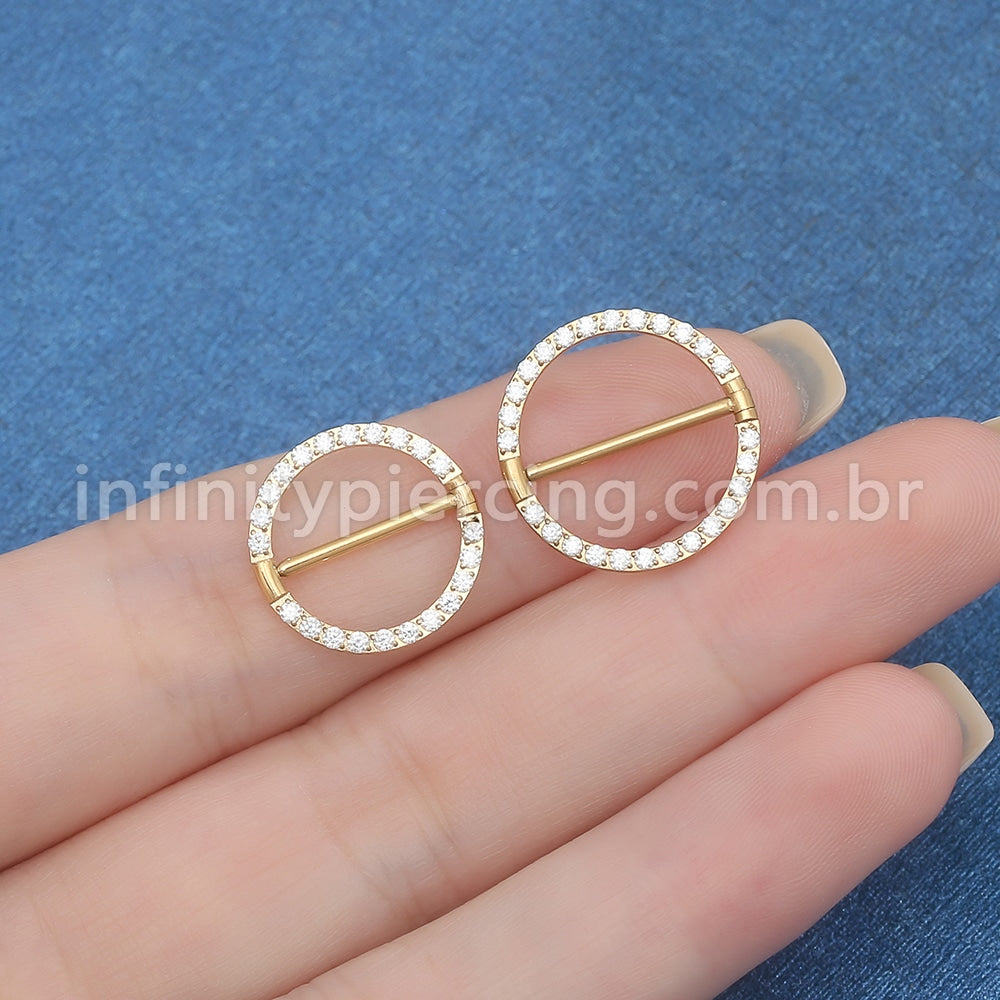 Piercing Argola Titânio Mamilo Zircônia Cravejada