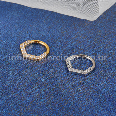 Piercing Argola Titânio Detalhe V Zircônia Frontal