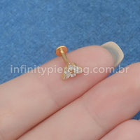 Piercing Labret Titânio Triângulo Zircônias Cravejada