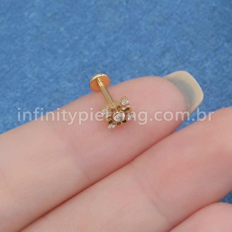 Piercing Labret Titânio Quadrada 5 Zircônias