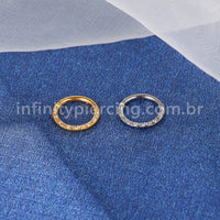 Piercing Argola Titânio Segmento Articulado Detalhes Zircônia Lateral