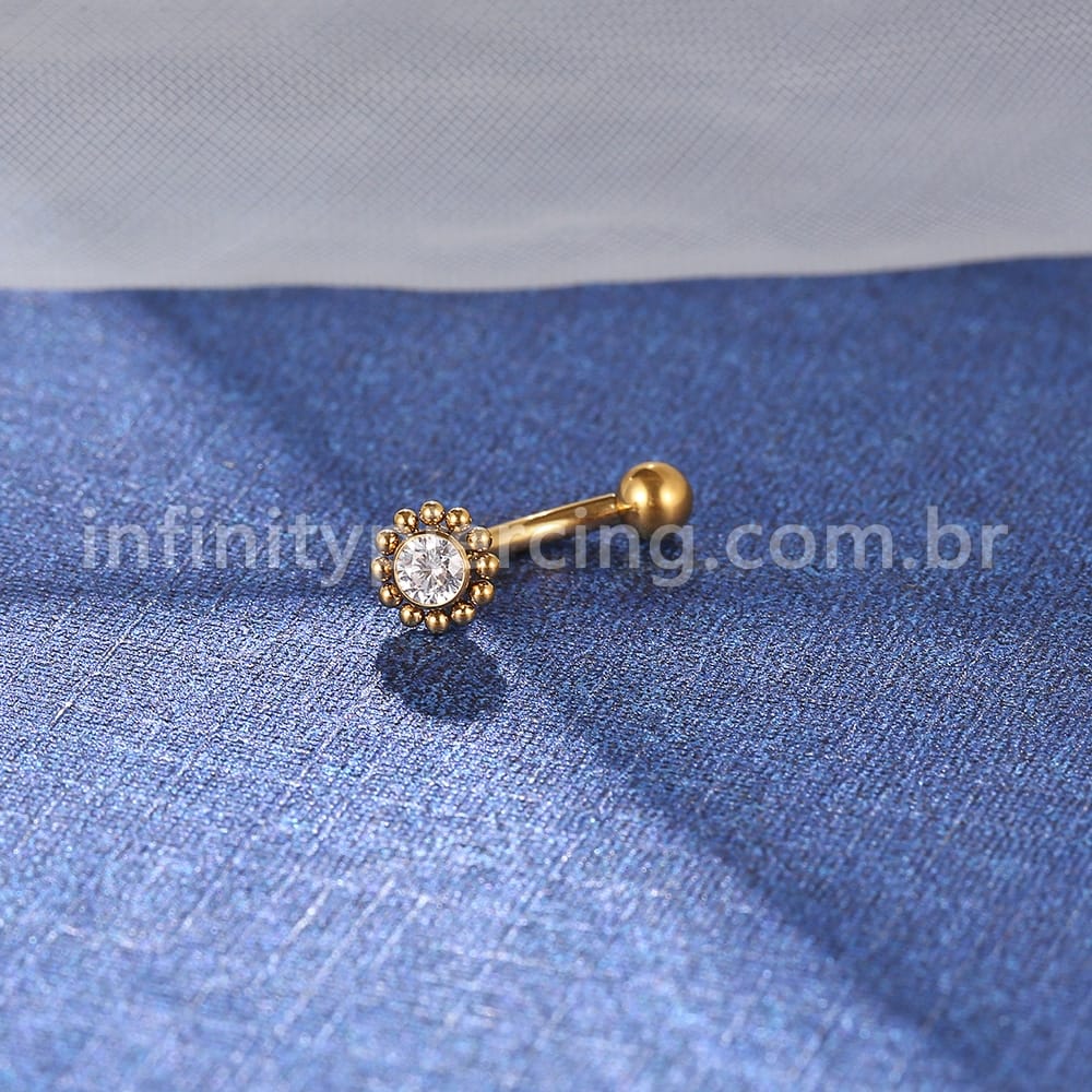 Piercing Minibarbell Curvo Titânio Flor Zircônia Indiano