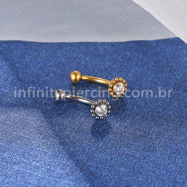 Piercing Minibarbell Curvo Titânio Flor Zircônia Indiano