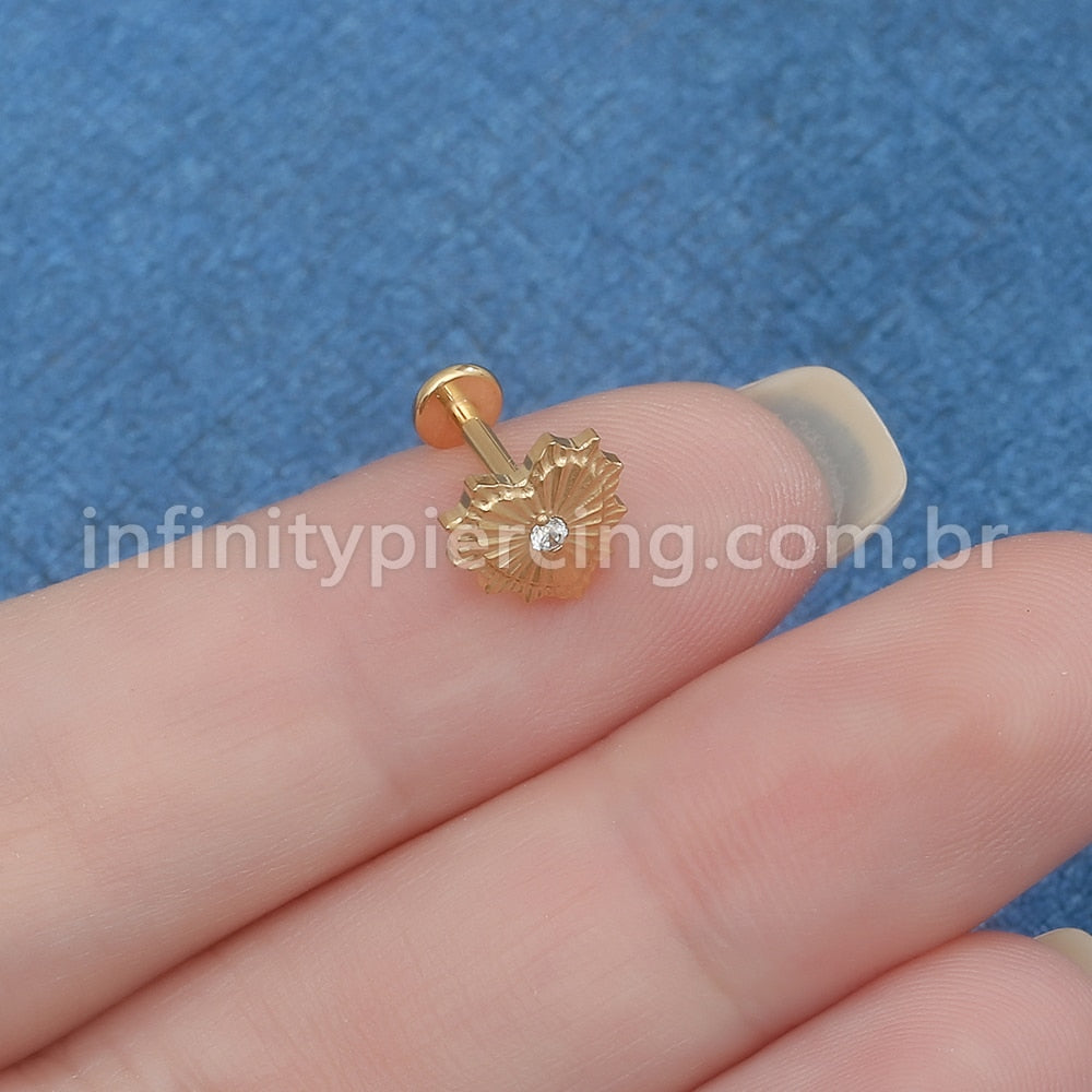 Piercing Labret Titânio Coração Detalhada Zircônia Cravejada