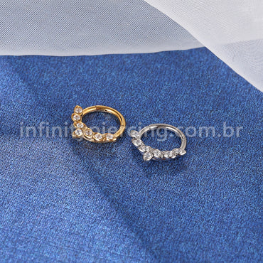 Piercing Argola Titânio Segemento Articulado Detalhes Zircônia