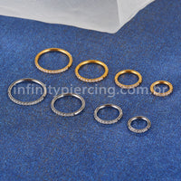 Piercing Argola Titânio Abertura Meio a Meio Zircônia Cravejada Lateral Completa