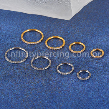 Piercing Argola Titânio Abertura Meio a Meio Zircônia Cravejada Lateral Completa