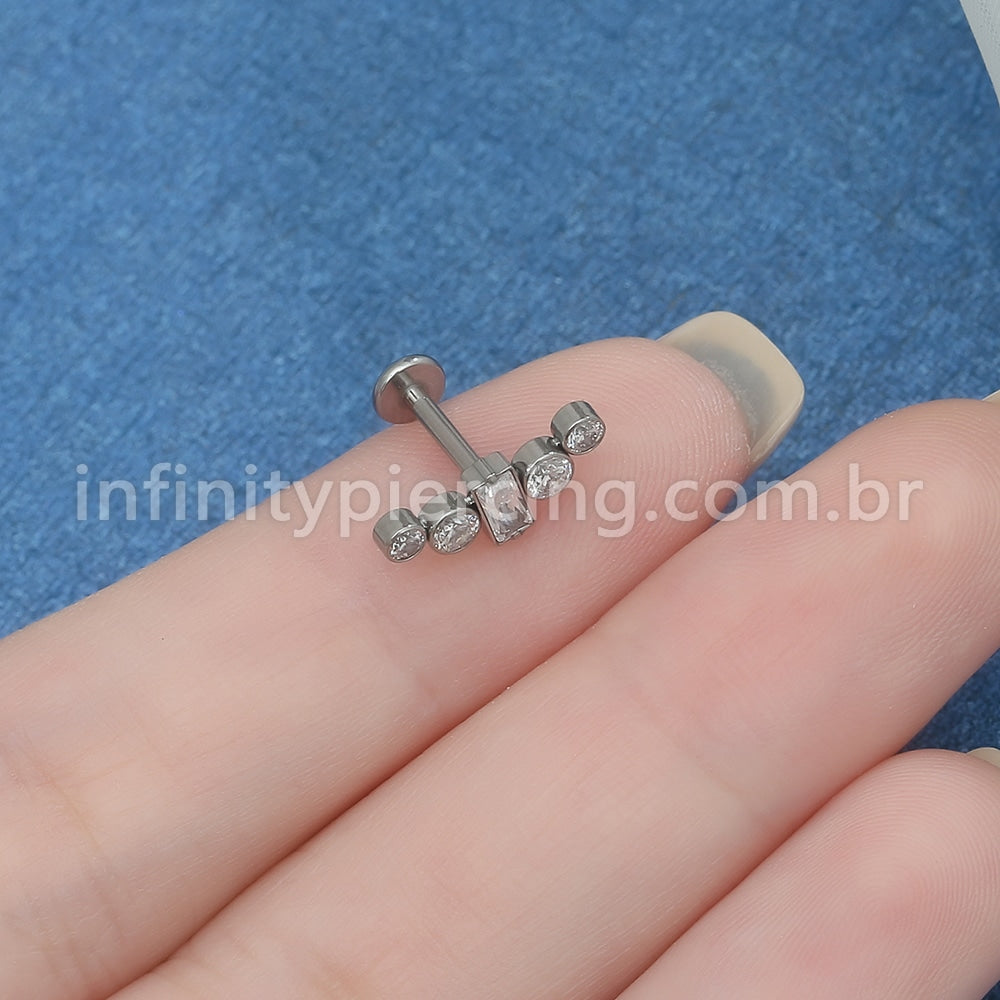 Piercing Labret Titânio Cluster 5 Zircônias