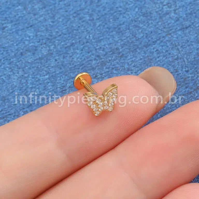 Piercing Labret Titânio Borboleta Zircônia Cravejada