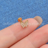 Piercing Labret Titânio Borboleta Zircônia Cravejada