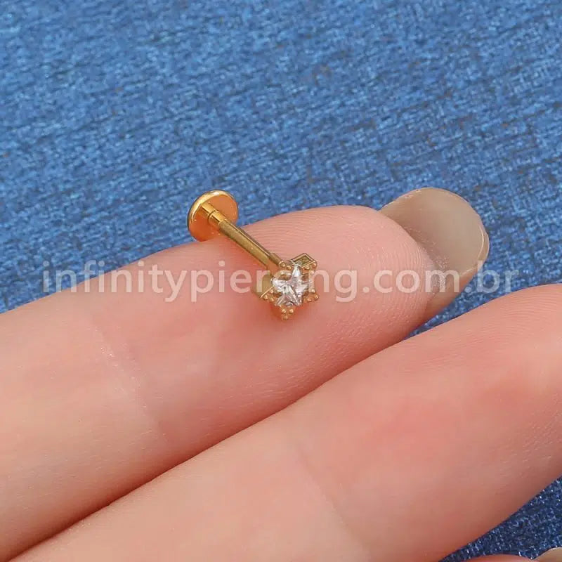 Piercing Labret Titânio Estrela 1 Pedra Zircônia