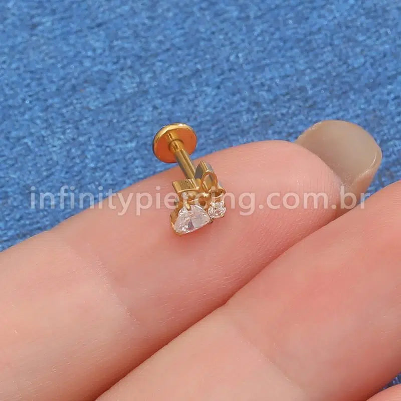 Piercing Labret Titânio Coração Zircônia Cravejada E Borboleta