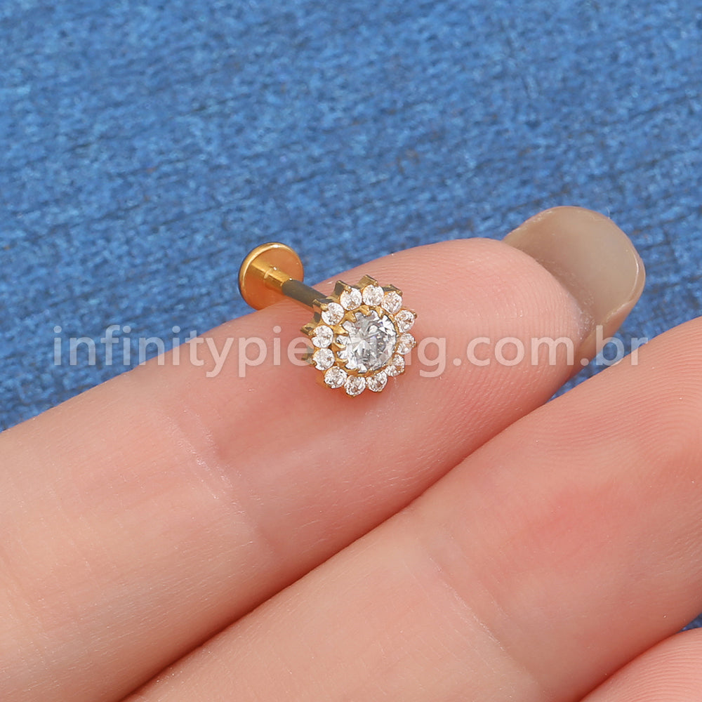 Piercing Labret Titânio Flor Zircônia Cravejada
