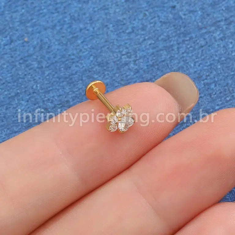 Piercing Labret Titânio Patinha Zircônia Cravejada