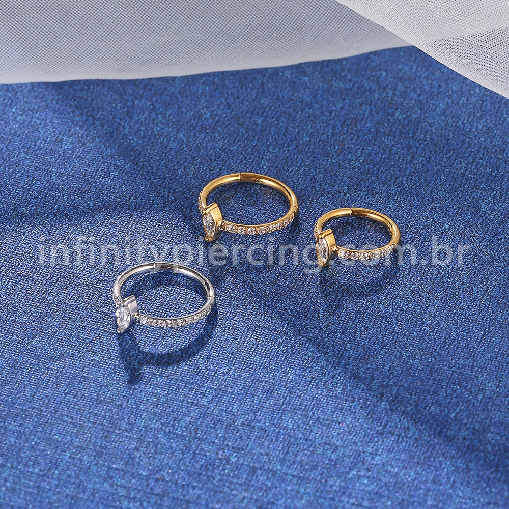 Piercing Argola Titânio Segmento Articulado Zircônia Oval Com Ponta