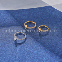 Piercing Argola Titânio Segmento Articulado Zircônia Oval Com Ponta