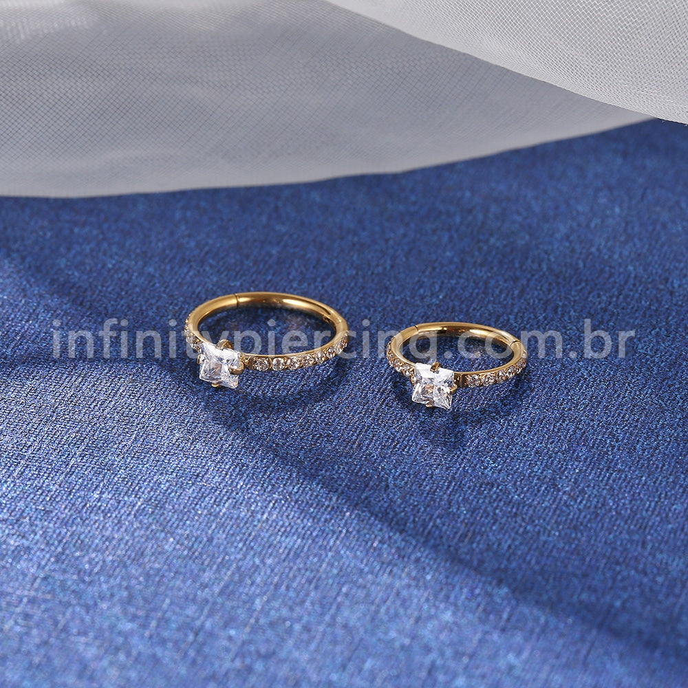 Piercing Argola Segmentada Aço Cirurgico Zircônia Pedra Quadrada
