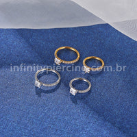 Piercing Argola Segmentada Aço Cirurgico Zircônia Pedra Quadrada
