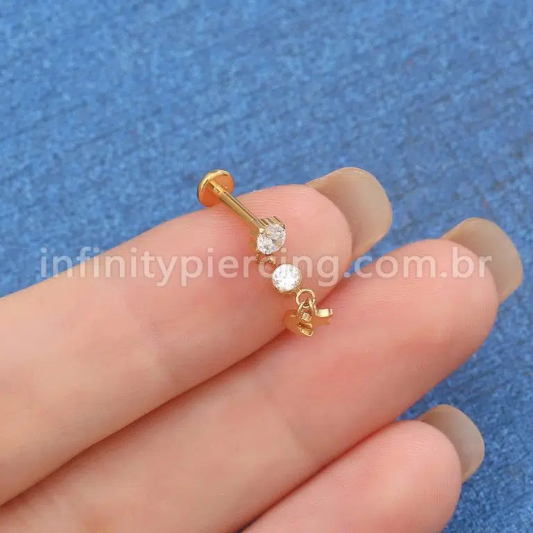 Piercing Labret Titânio Zircônia Cravejada Pingente Estrela/Lua