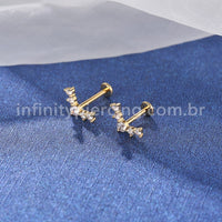 Piercing Labret Aço Cirúrgico 5 Pedras Zircônia