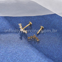 Piercing Labret Aço Cirúrgico 5 Pedras Zircônia