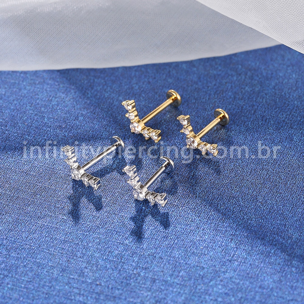 Piercing Labret Aço Cirúrgico 5 Pedras Zircônia