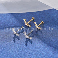 Piercing Labret Aço Cirúrgico 5 Pedras Zircônia