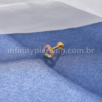 Piercing Labret Titânio Coração Vazado Zircônia Coloridas