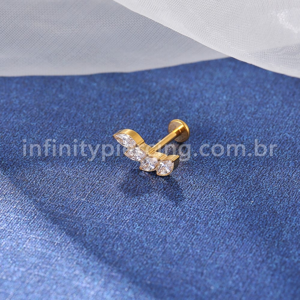 Piercing Labret Aço Cirúrgico Cluster 4 Zircônias