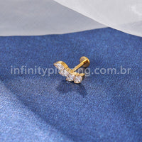 Piercing Labret Aço Cirúrgico Cluster 4 Zircônias