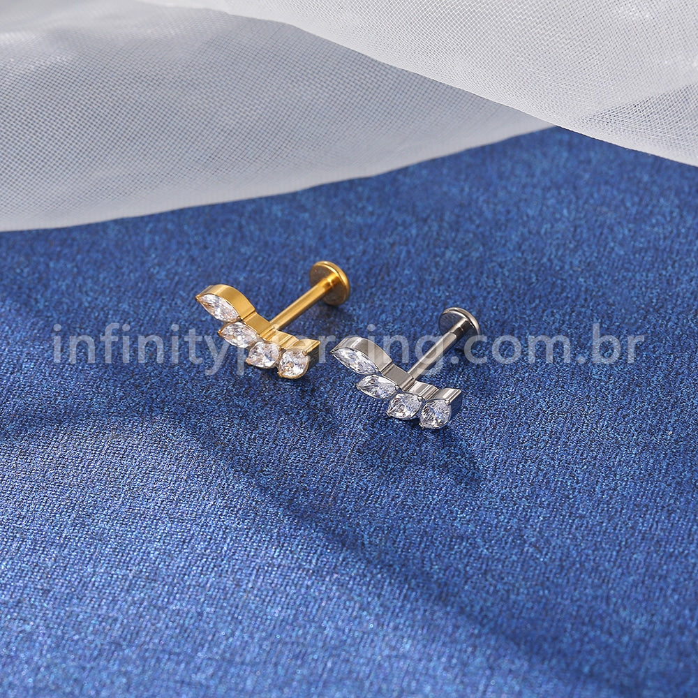 Piercing Labret Aço Cirúrgico Cluster 4 Zircônias