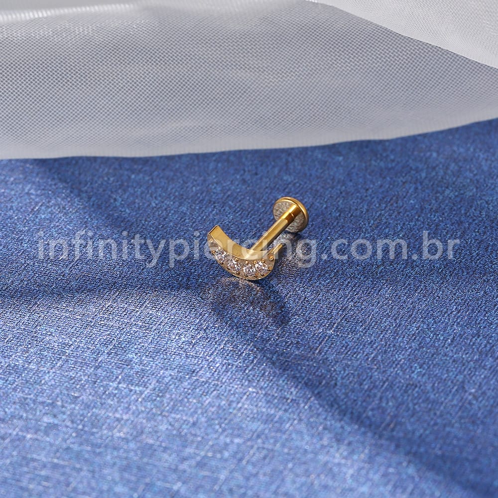 Piercing Labret Titânio Lua 4 Zircônias