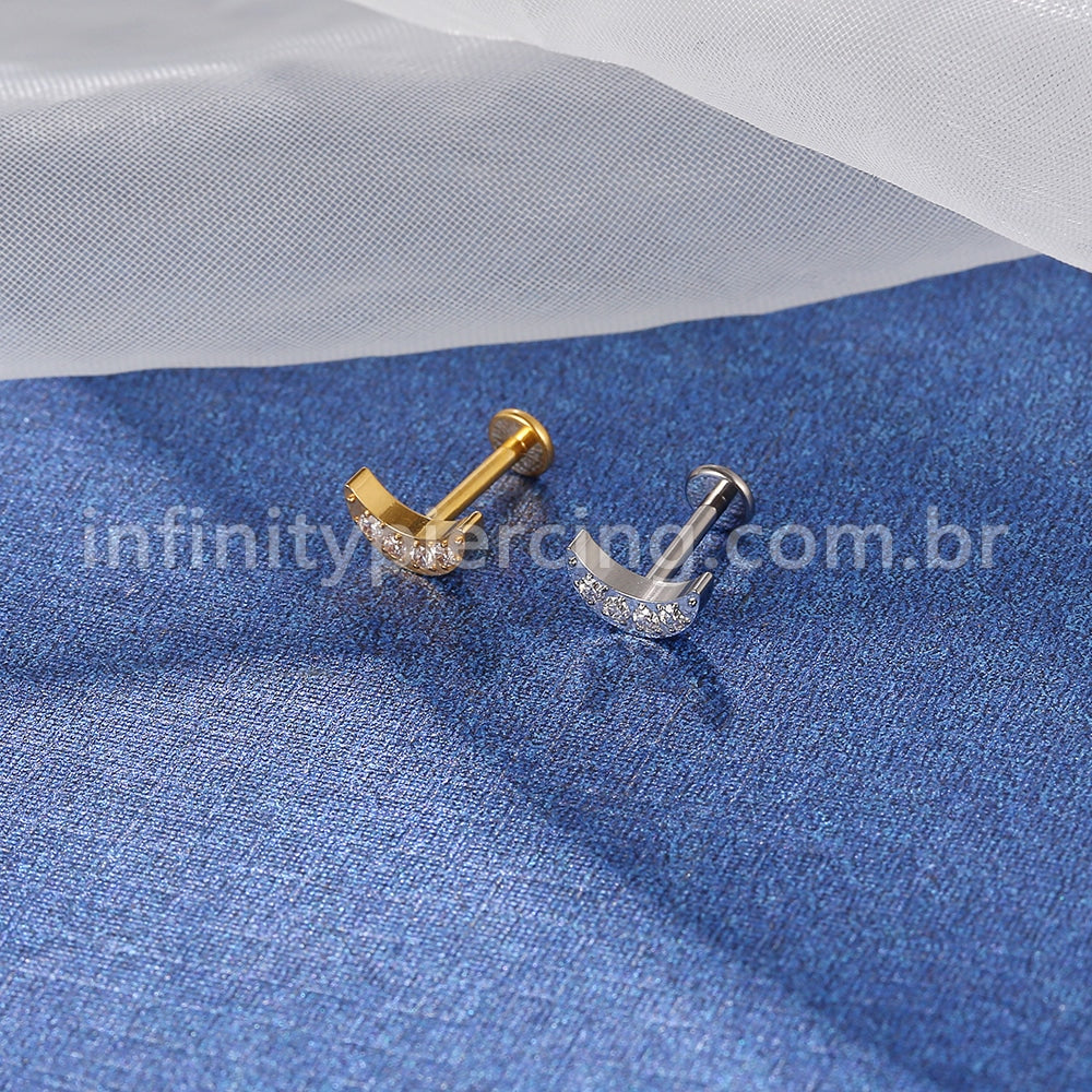 Piercing Labret Titânio Lua 4 Zircônias