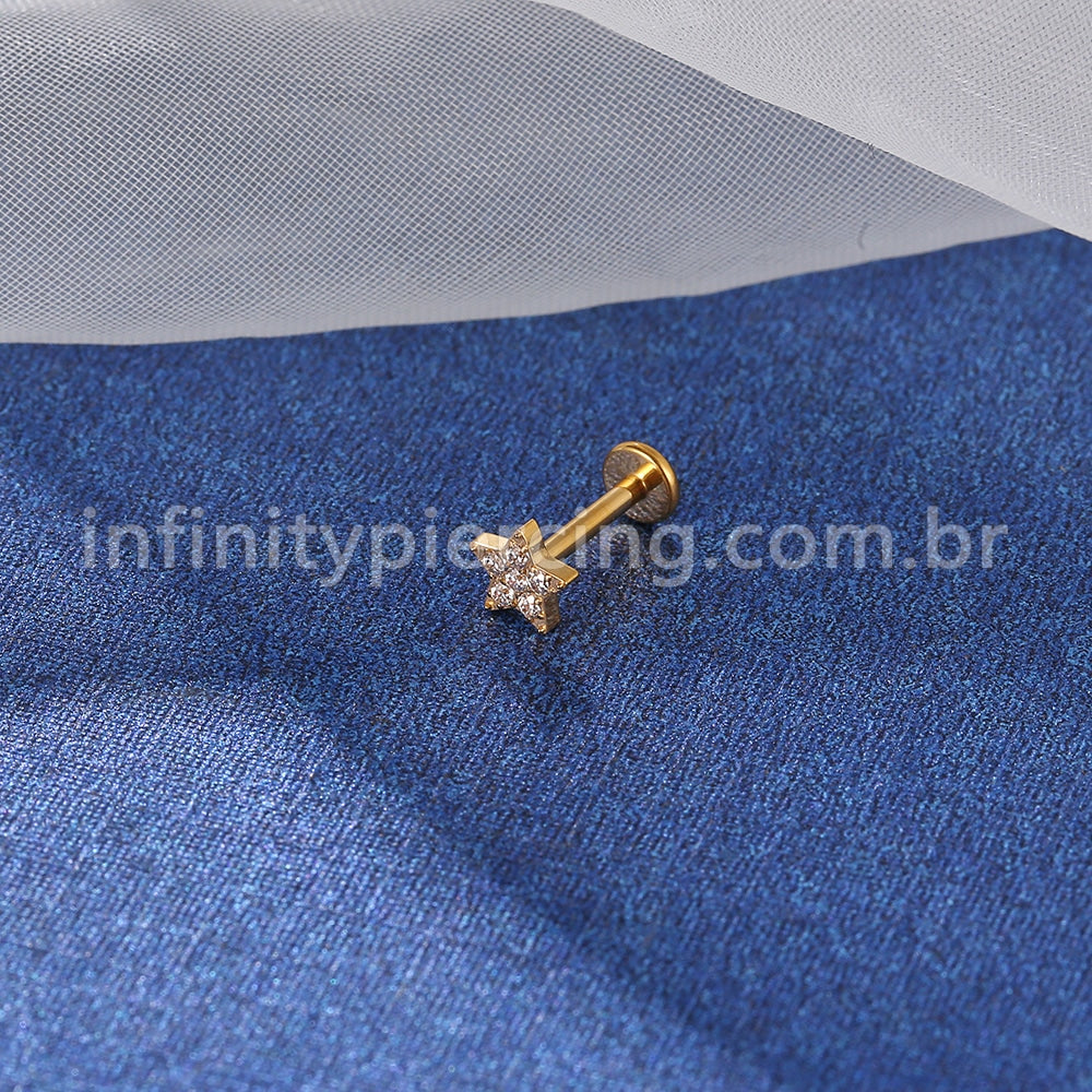 Piercing Labret Titânio Estrela Zircônia