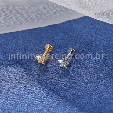 Piercing Labret Titânio Estrela Zircônia