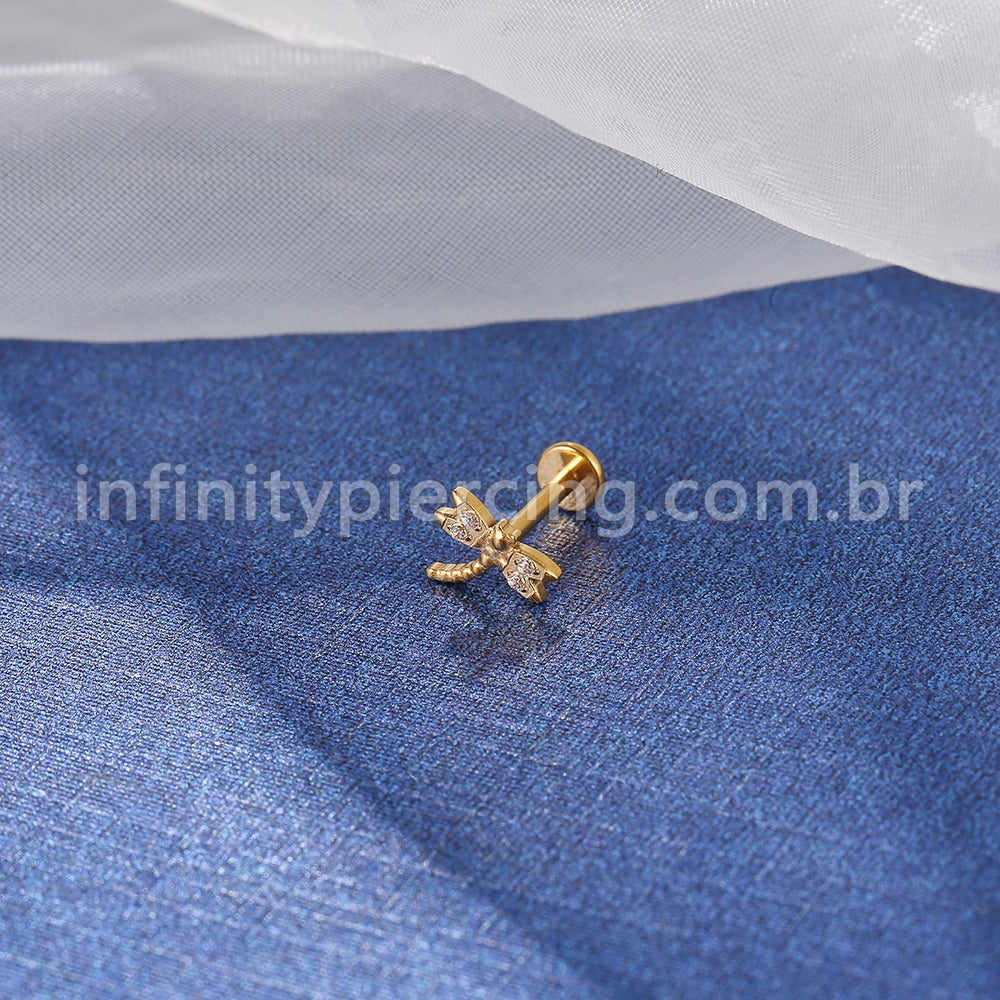 Piercing Labret Titânio Libélula Zircônia