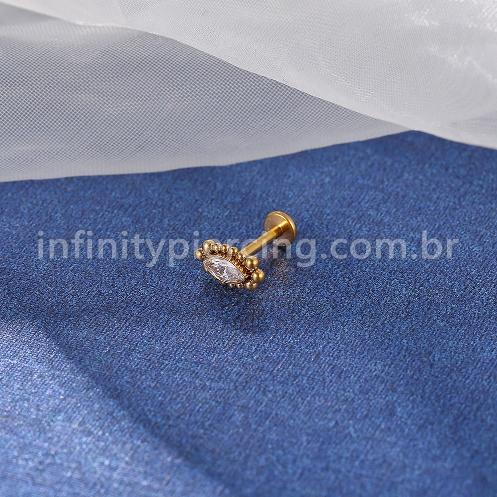 Piercing Labret Titânio Oval Indiano Zircônia