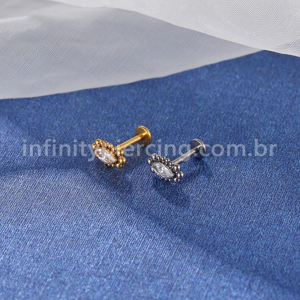Piercing Labret Titânio Oval Indiano Zircônia